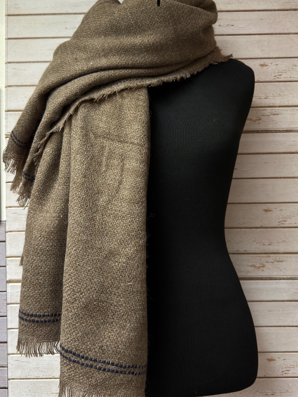 Women's Taupe Fringed Wrap Scarf - Cozy Everyday Shawl